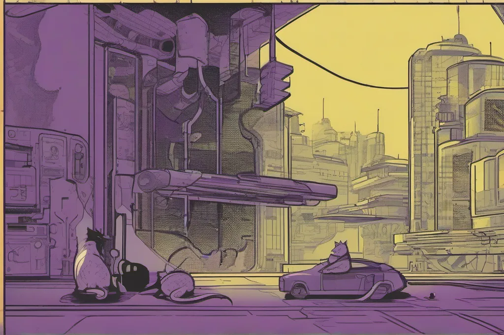 Recurring editorial scenes feature cats with clearly visible mechanical or cybernetic parts investigating AI-agent audit setups: tracing an agent's actions, examining evaluation results, or inspecting safety controls. Use crisp, atmospheric digital illustration with lime highlights and restrained purple haze against dark settings; keep subjects and props legible, and do not depict fake software screenshots, brand lettering, or logos.: How to Build Deterministic Agent Tests with Recorded LLM Transcripts and Pytest